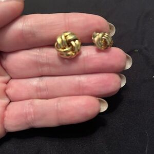 Two Pair Elegant Gold Knot Earrings larger clip on smaller pierce